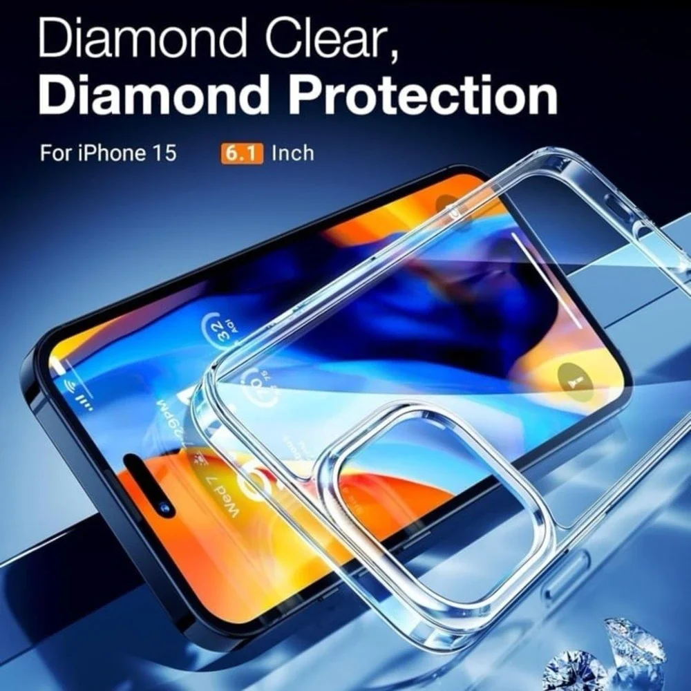 New TORRAS Diamond Clear Designed for iPhone 15 Case [Never Yellowing] [Military